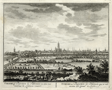 135691 Profiel van de stad Utrecht uit het westen gezien, met op de voorgrond moesgrachten van de stadsuitleg van het ...
